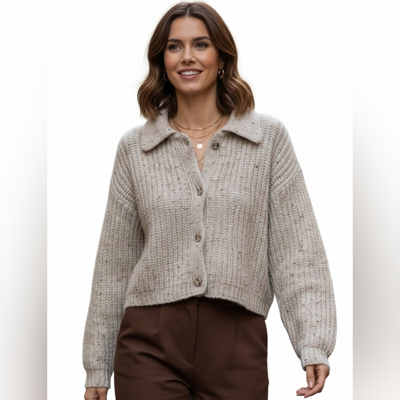 Rare Vintage Eddie Bauer 80s Oatmeal Wool Cardigan  NWT Made in UK  Size:M - Picture 12 of 15